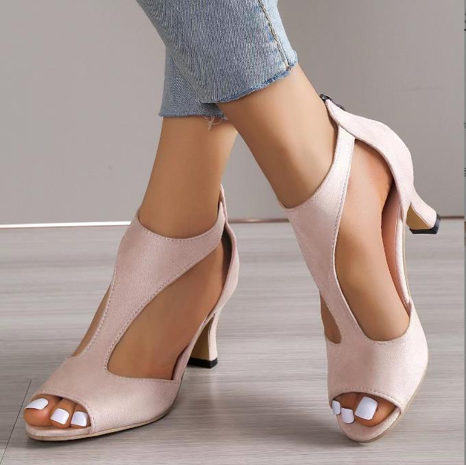 Fashion fine heel high heels back zip package heel side hollow ladies sandals