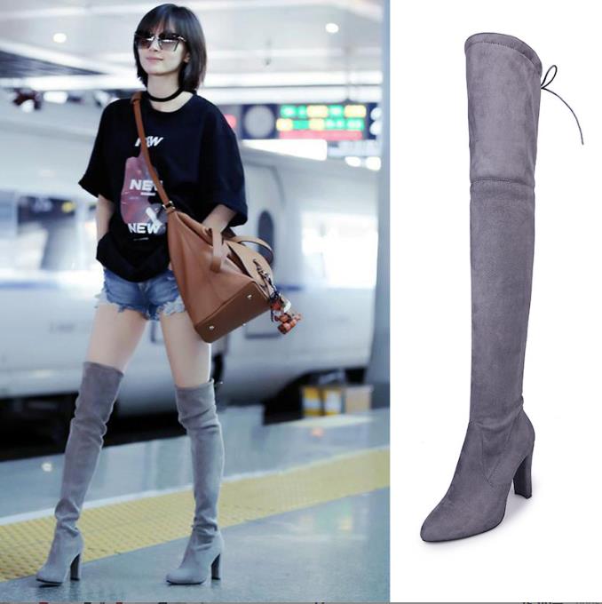 Autumn and winter large size over the knee women's boots high heels round head frosted side zip women's boots