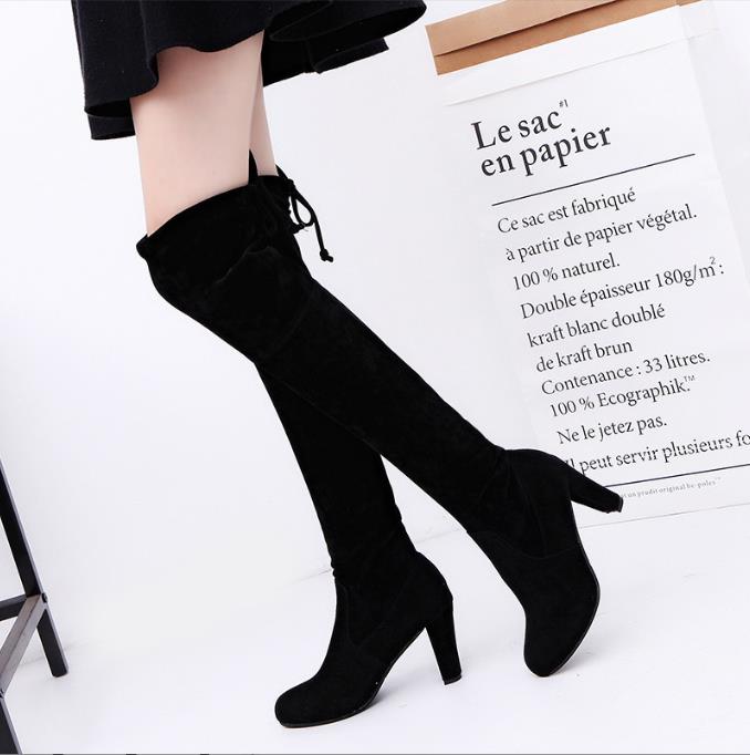 Autumn and winter large size over the knee women's boots high heels round head frosted side zip women's boots