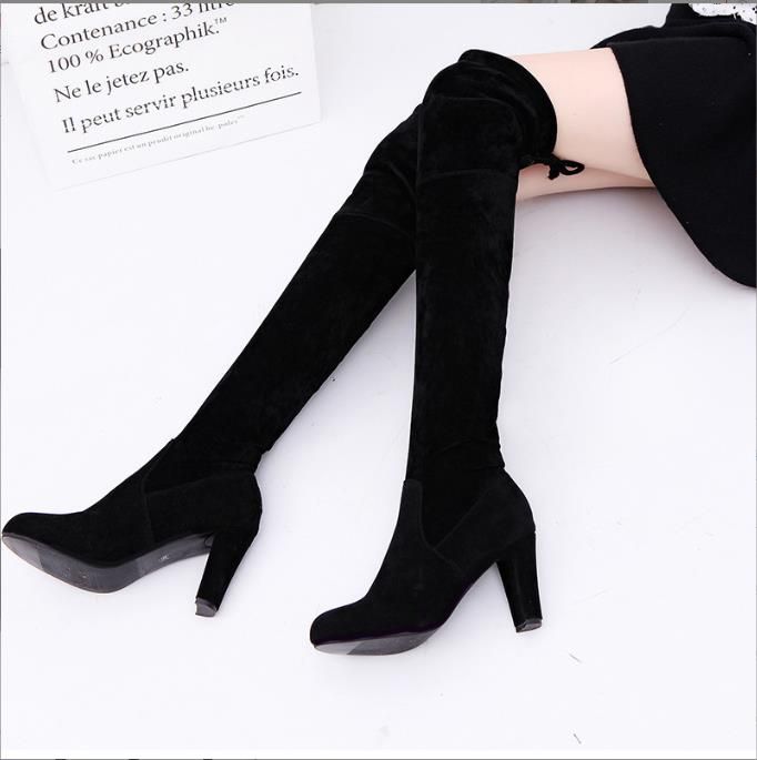 Autumn and winter large size over the knee women's boots high heels round head frosted side zip women's boots