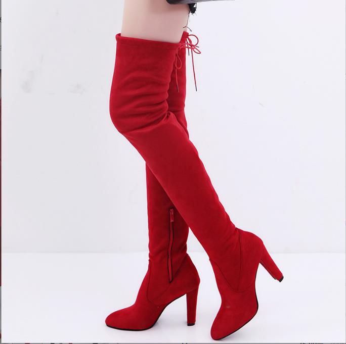 Autumn and winter large size over the knee women's boots high heels round head frosted side zip women's boots