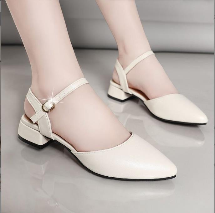 Women's Sandals Fashion Pointed Toe Chunky Heel One Buckle Strap Women's Shoes