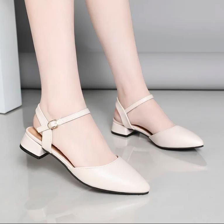 Women's Sandals Fashion Pointed Toe Chunky Heel One Buckle Strap Women's Shoes