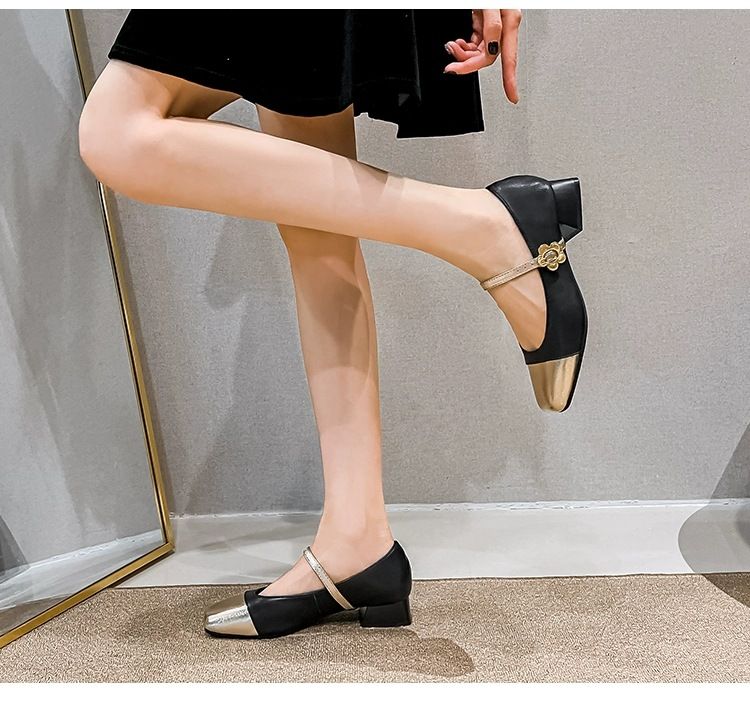 Women's high heels, thick heels, shallow mouth, versatile single shoes, French Mary Jane women's shoes