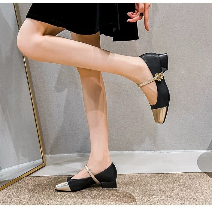 Women's high heels, thick heels, shallow mouth, versatile single shoes, French Mary Jane women's shoes