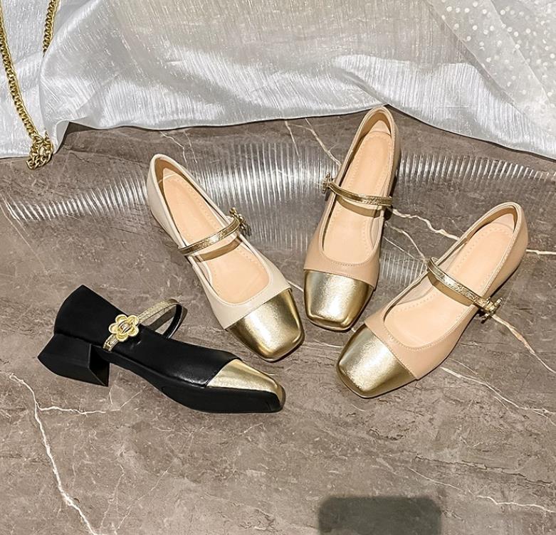 Women's high heels, thick heels, shallow mouth, versatile single shoes, French Mary Jane women's shoes