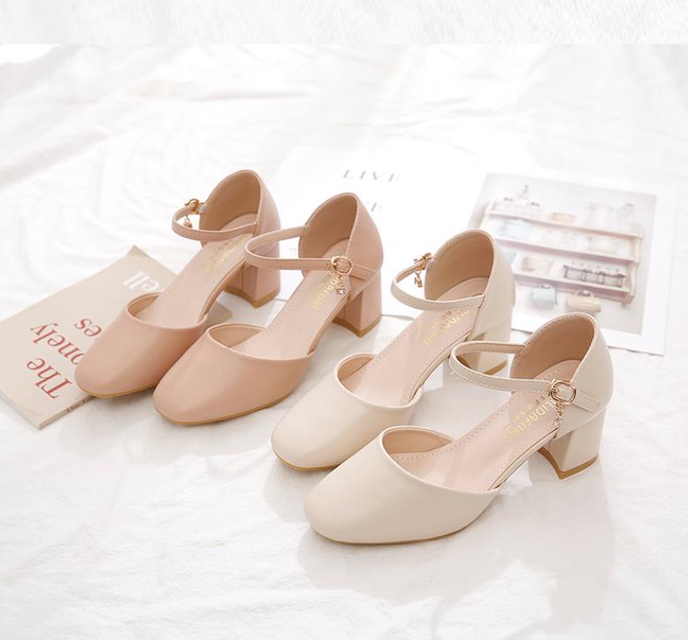 Women's high heels chunky heel square head hollow women's sandals