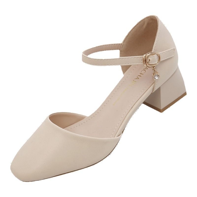 Women's high heels chunky heel square head hollow women's sandals