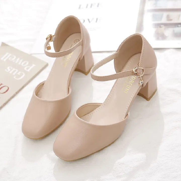 Women's high heels chunky heel square head hollow women's sandals