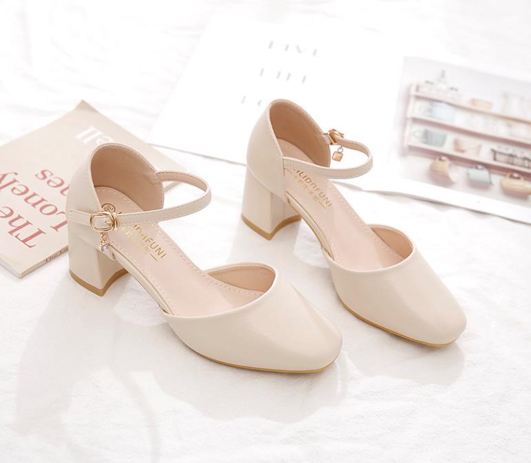 Women's high heels chunky heel square head hollow women's sandals