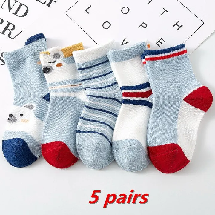 5 pairs  Spring and Autumn Children's Socks, Cotton Socks, Baby Socks, Baby Socks, Floor Socks, Middle Socks for Students
