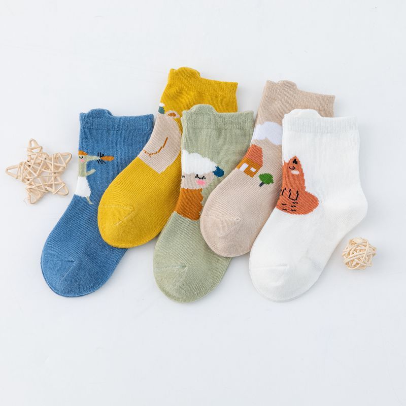 5 pairs  Spring and Autumn Children's Socks, Cotton Socks, Baby Socks, Baby Socks, Floor Socks, Middle Socks for Students