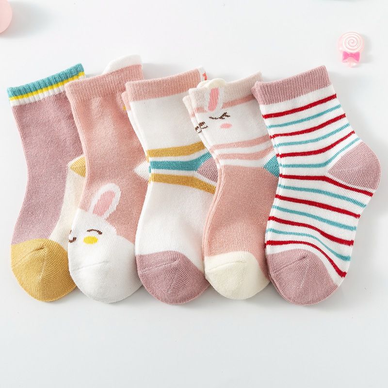 5 pairs  Spring and Autumn Children's Socks, Cotton Socks, Baby Socks, Baby Socks, Floor Socks, Middle Socks for Students