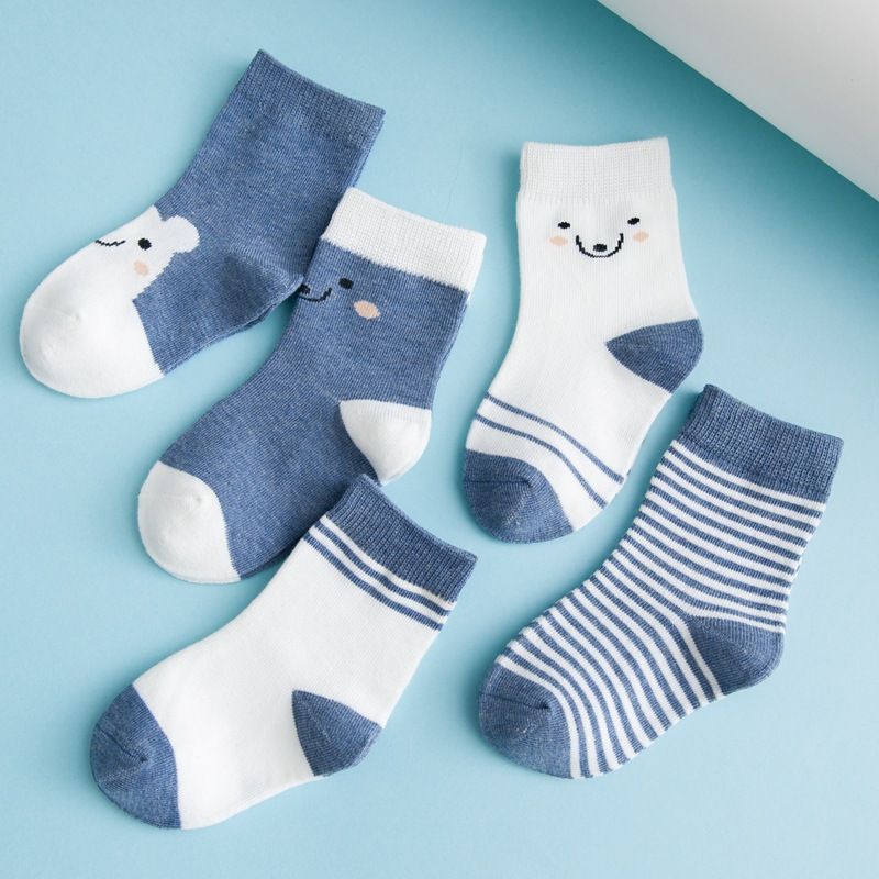 5 pairs  Spring and Autumn Children's Socks, Cotton Socks, Baby Socks, Baby Socks, Floor Socks, Middle Socks for Students