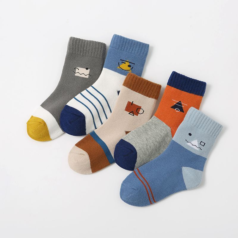 5 pairs  Spring and Autumn Children's Socks, Cotton Socks, Baby Socks, Baby Socks, Floor Socks, Middle Socks for Students