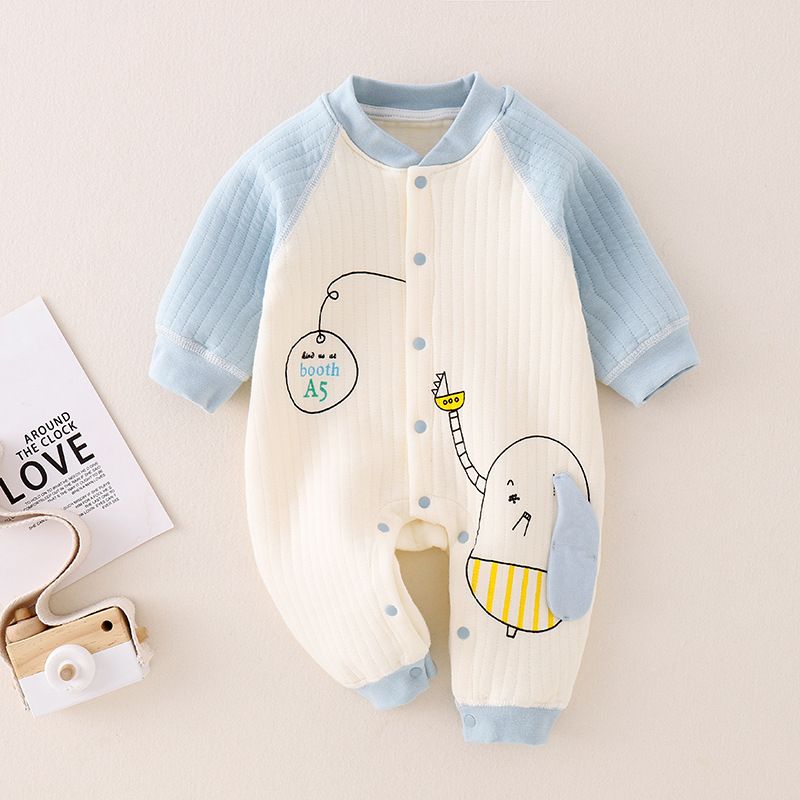 Baby jumpsuit autumn and winter pure cotton three-layer warm jumpsuit boneless craft baby thick climbing suit