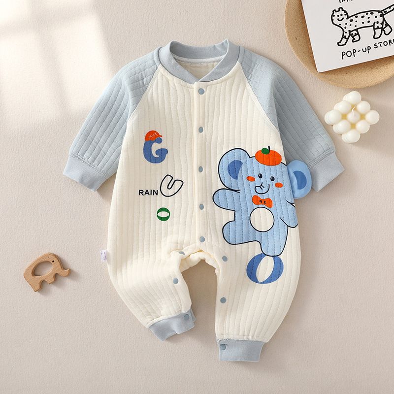 Baby jumpsuit autumn and winter pure cotton three-layer warm jumpsuit boneless craft baby thick climbing suit