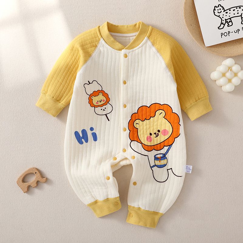 Baby jumpsuit autumn and winter pure cotton three-layer warm jumpsuit boneless craft baby thick climbing suit