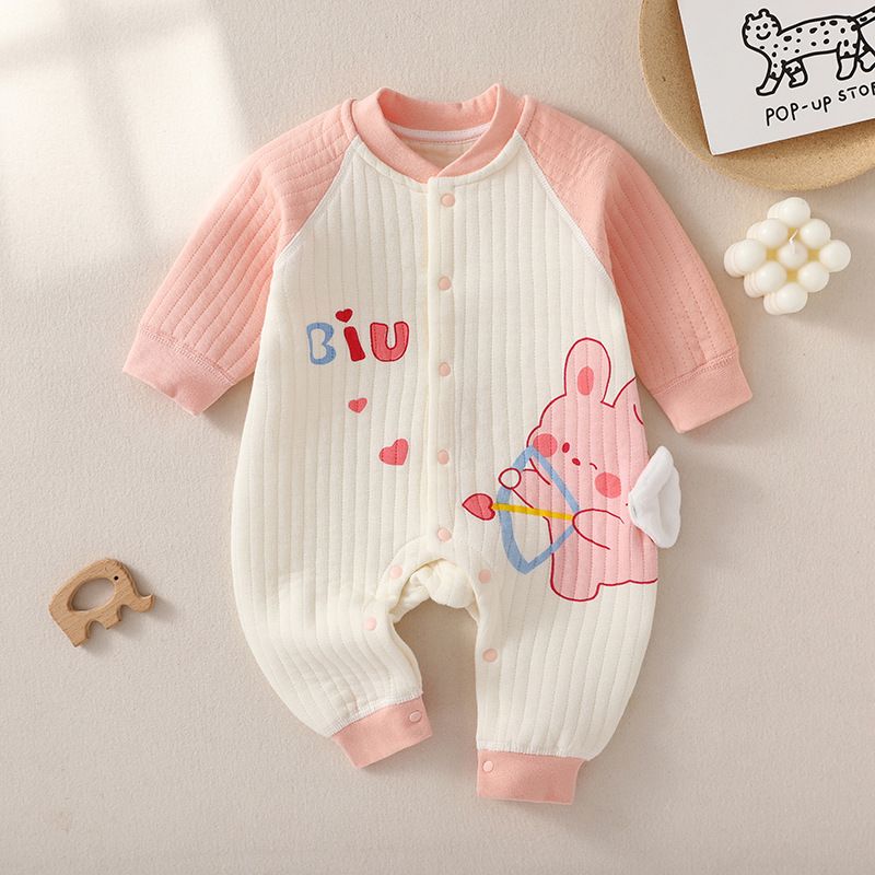 Baby jumpsuit autumn and winter pure cotton three-layer warm jumpsuit boneless craft baby thick climbing suit