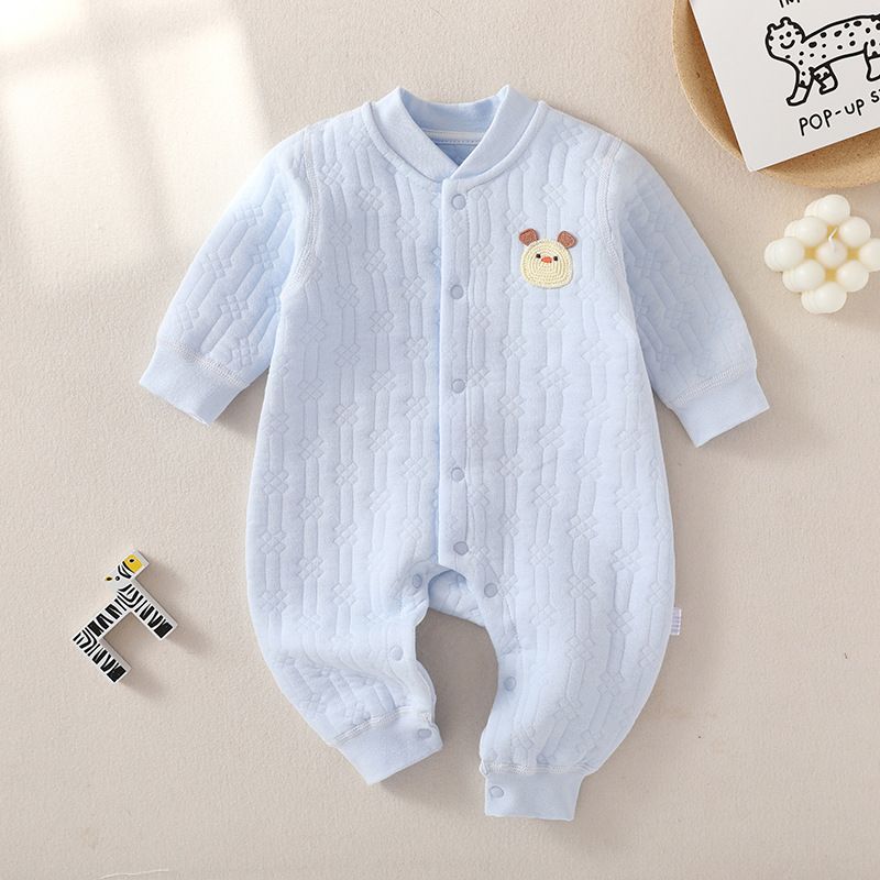 Baby jumpsuit autumn and winter pure cotton three-layer warm jumpsuit boneless craft baby thick climbing suit