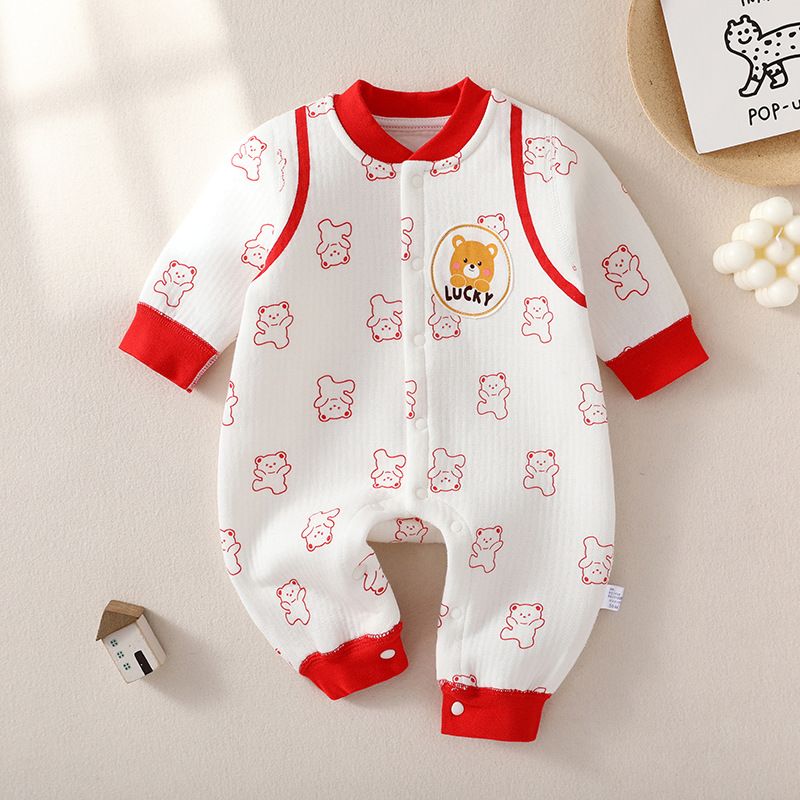 Baby jumpsuit autumn and winter pure cotton three-layer warm jumpsuit boneless craft baby thick climbing suit