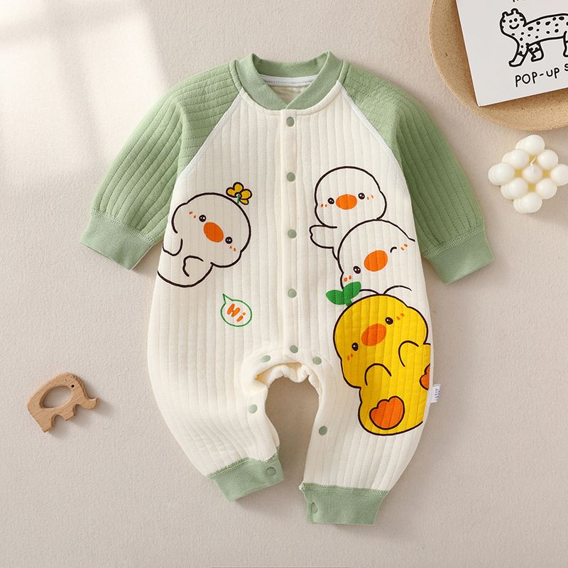 Baby jumpsuit autumn and winter pure cotton three-layer warm jumpsuit boneless craft baby thick climbing suit