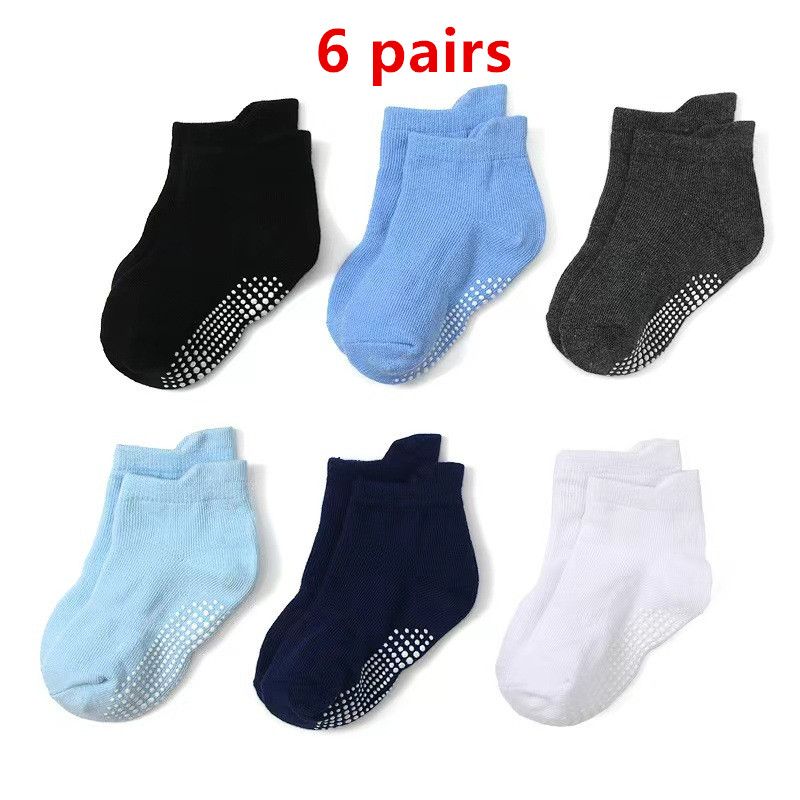 6 pairs  Spring and Autumn non-slip dot rubber socks baby socks boys and girls cotton boat socks children socks