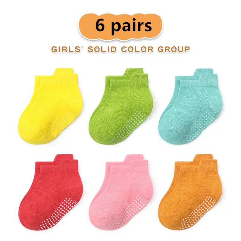 6 pairs  Spring and Autumn non-slip dot rubber socks baby socks boys and girls cotton boat socks children socks