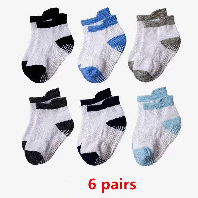 6 pairs  Spring and Autumn non-slip dot rubber socks baby socks boys and girls cotton boat socks children socks