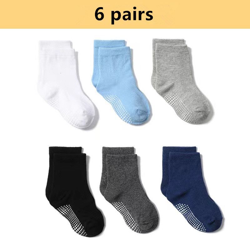 6 pairs  Spring and Autumn non-slip dot rubber socks baby socks boys and girls cotton boat socks children socks