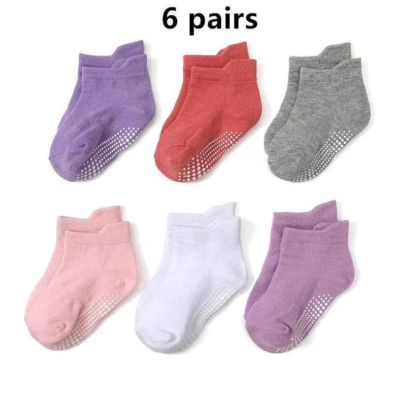 6 pairs  Spring and Autumn non-slip dot rubber socks baby socks boys and girls cotton boat socks children socks