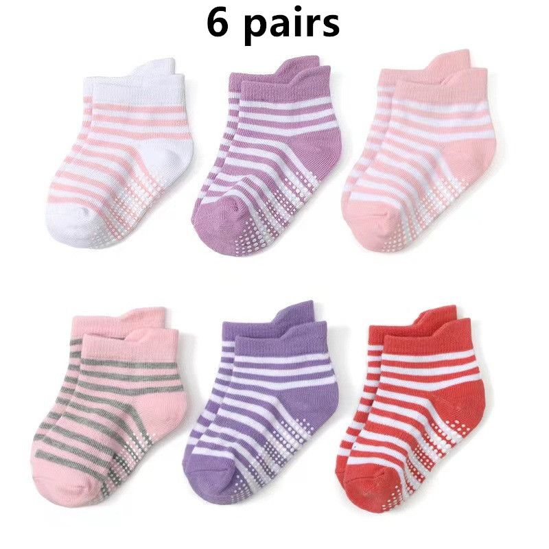 6 pairs  Spring and Autumn non-slip dot rubber socks baby socks boys and girls cotton boat socks children socks
