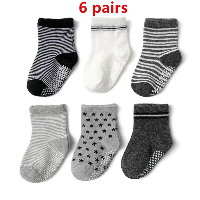 6 pairs  Spring and Autumn non-slip dot rubber socks baby socks boys and girls cotton boat socks children socks