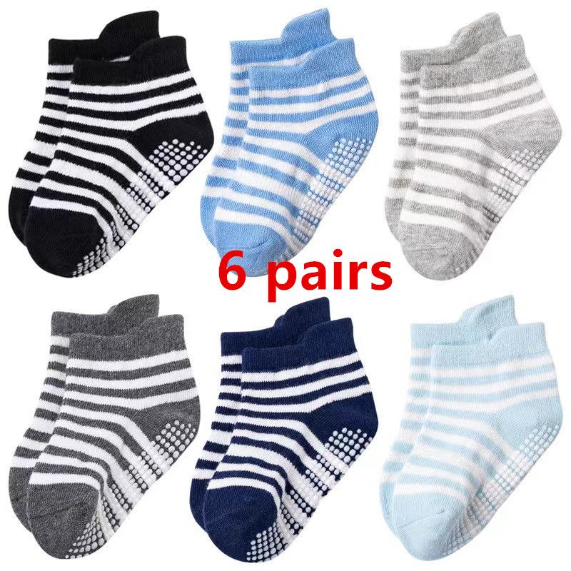 6 pairs  Spring and Autumn non-slip dot rubber socks baby socks boys and girls cotton boat socks children socks