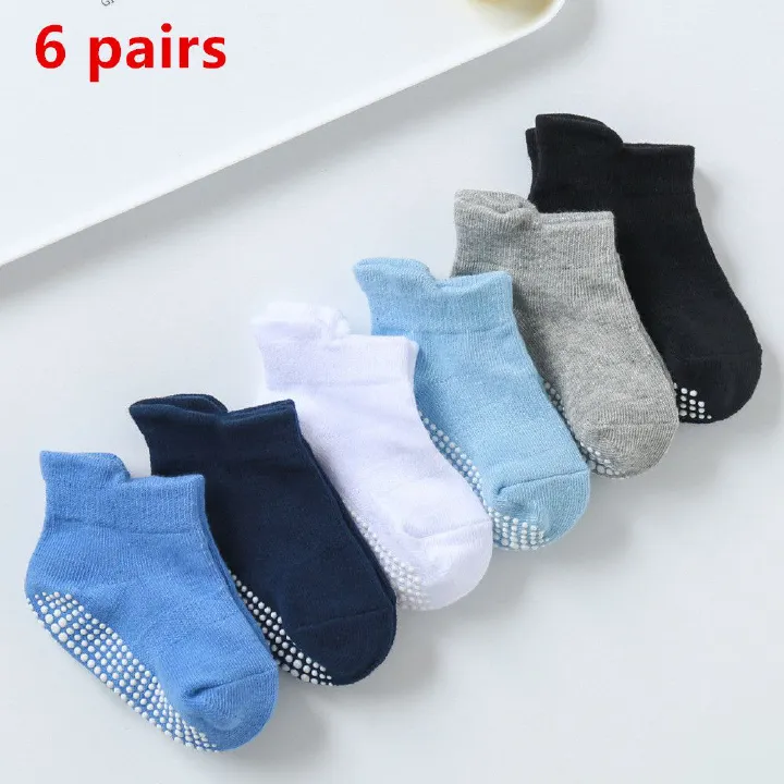 6 pairs  Spring and Autumn non-slip dot rubber socks baby socks boys and girls cotton boat socks children socks