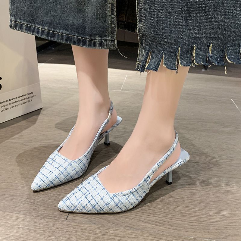 French high heels Baotou sandals female summer fine heel pointed toe set foot single shoes
