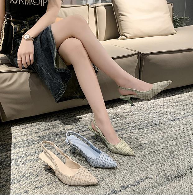 French high heels Baotou sandals female summer fine heel pointed toe set foot single shoes