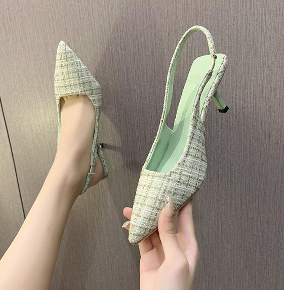 French high heels Baotou sandals female summer fine heel pointed toe set foot single shoes