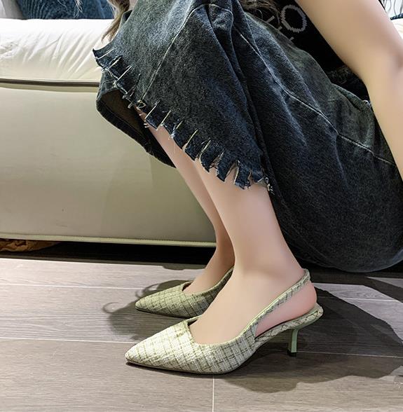 French high heels Baotou sandals female summer fine heel pointed toe set foot single shoes