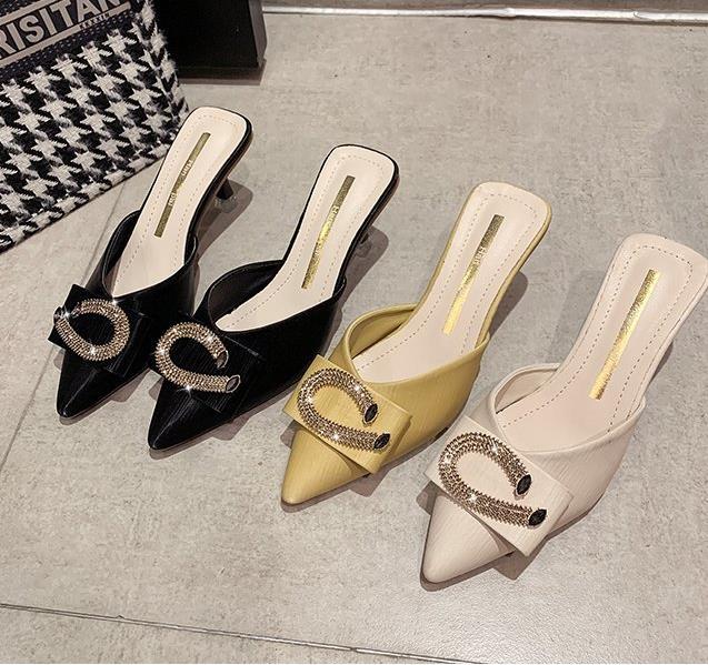 Slippers female external wear summer models high-heeled shoes pointed lady fine heeled sandals slippers rhinestone women's shoes
