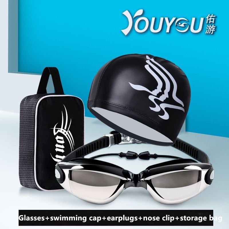 HD waterproof anti-fog swimming glasses for men and women adult goggles fashion swimming cap set