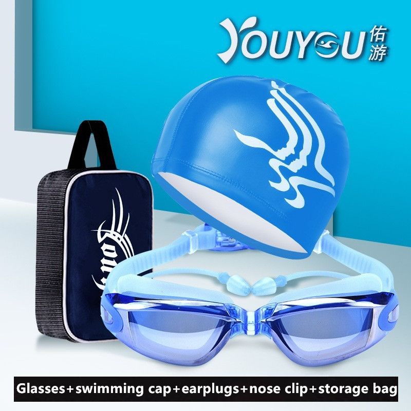 HD waterproof anti-fog swimming glasses for men and women adult goggles fashion swimming cap set