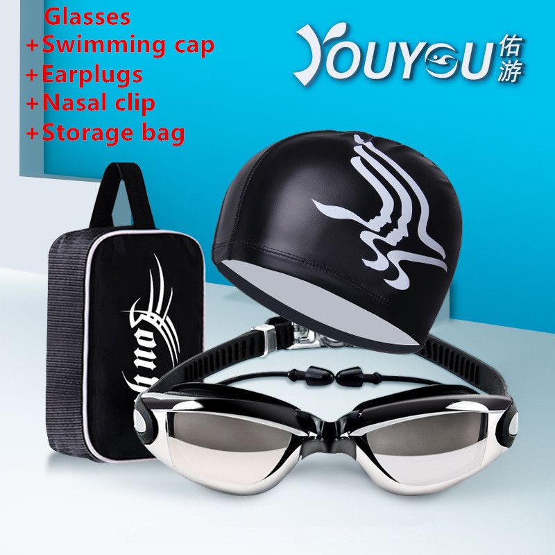 HD waterproof anti-fog swimming glasses for men and women adult goggles fashion swimming cap set
