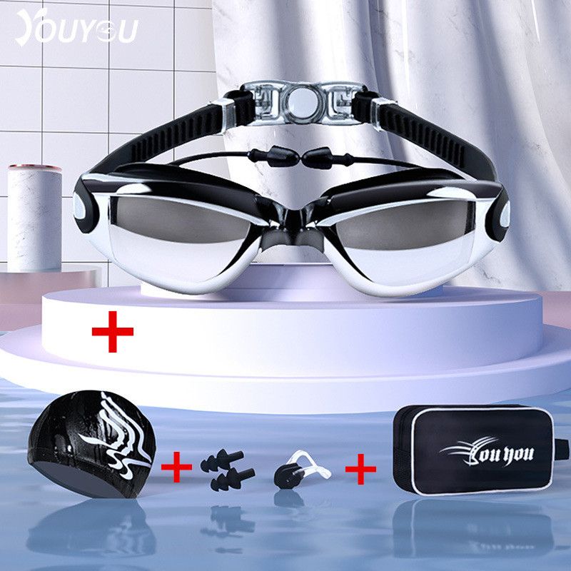 HD waterproof anti-fog swimming glasses for men and women adult goggles fashion swimming cap set