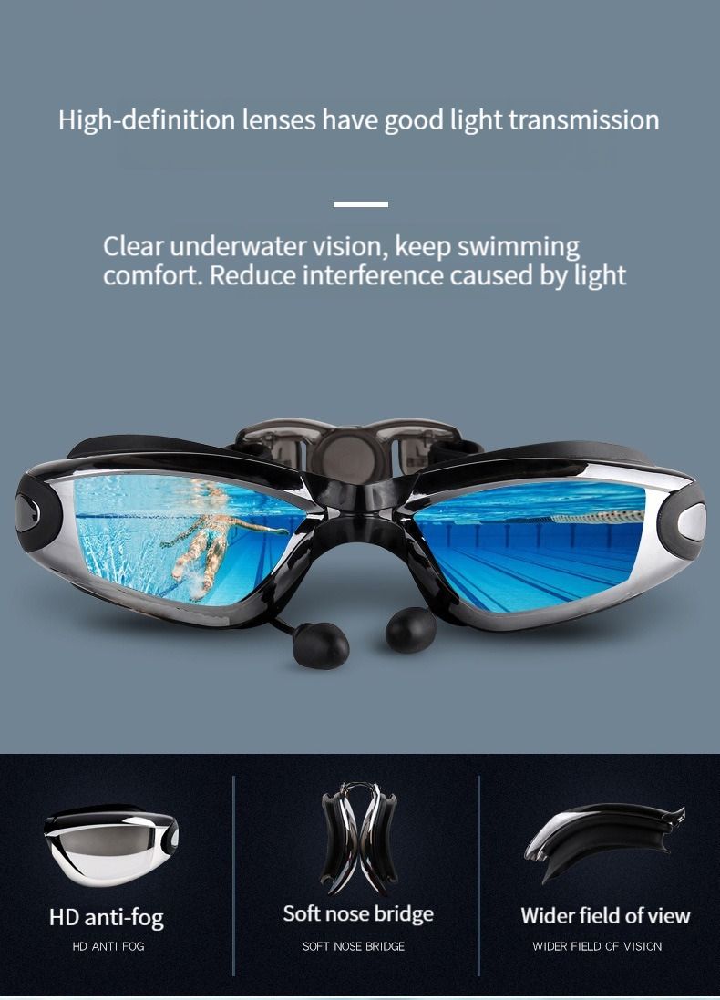 HD waterproof anti-fog swimming glasses for men and women adult goggles fashion swimming cap set