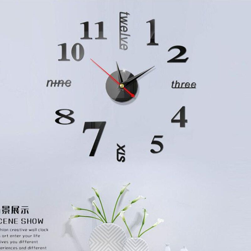Digital clock acrylic diy wall clock no punch decorative wall sticker clock