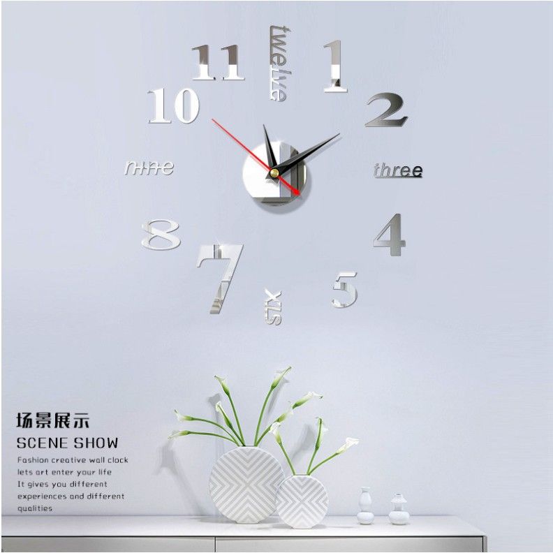 Digital clock acrylic diy wall clock no punch decorative wall sticker clock