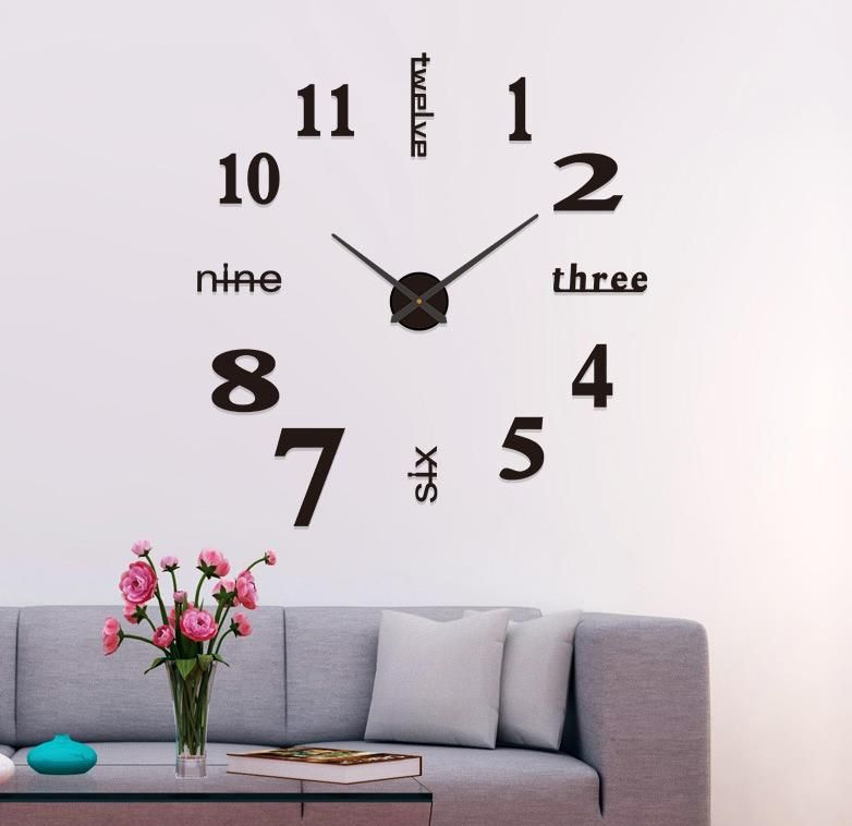 Digital clock acrylic diy wall clock no punch decorative wall sticker clock