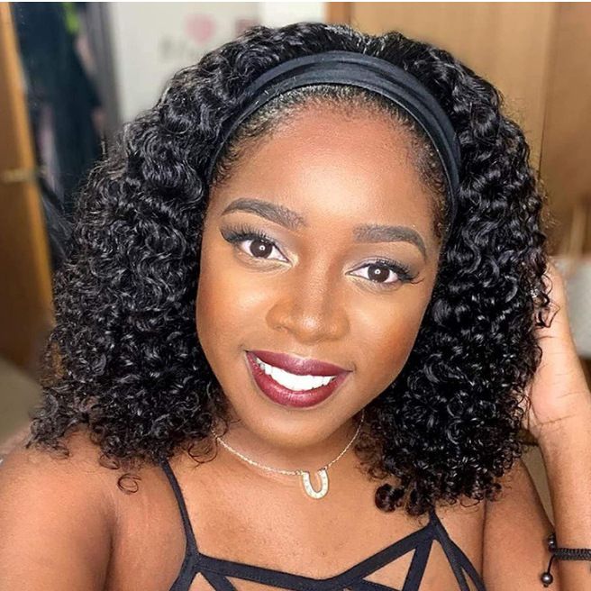 Europe and the United States female small curly wig head set with ice silk hair band chemical fiber wig