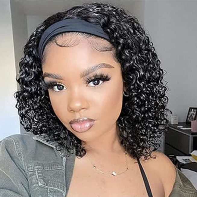 Europe and the United States female small curly wig head set with ice silk hair band chemical fiber wig